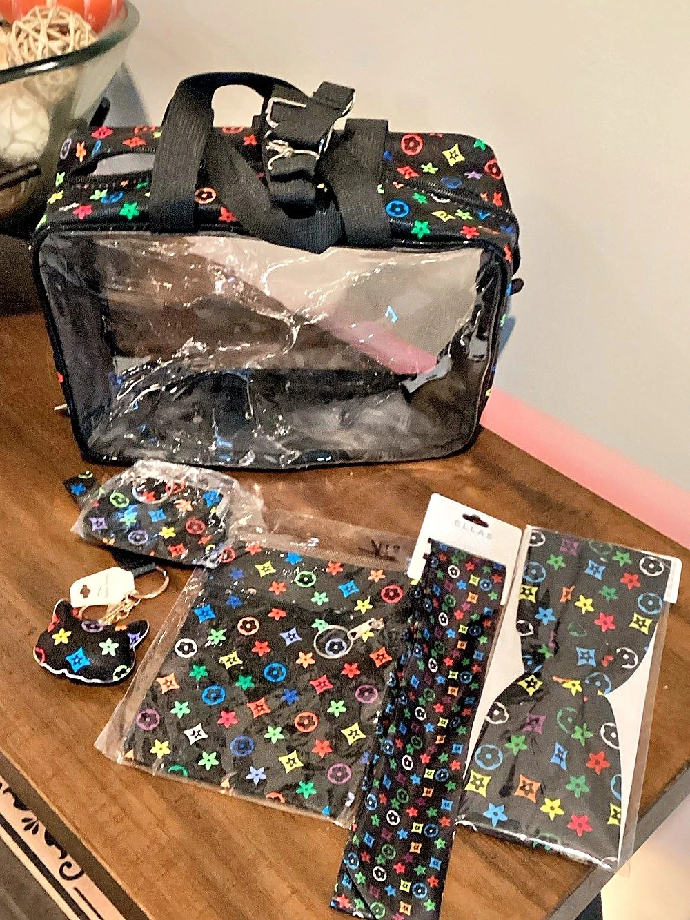 🌟🌟🌟 Clear Travel Bag Set Bundle Black Multicolor NWT🌟🌟🌟